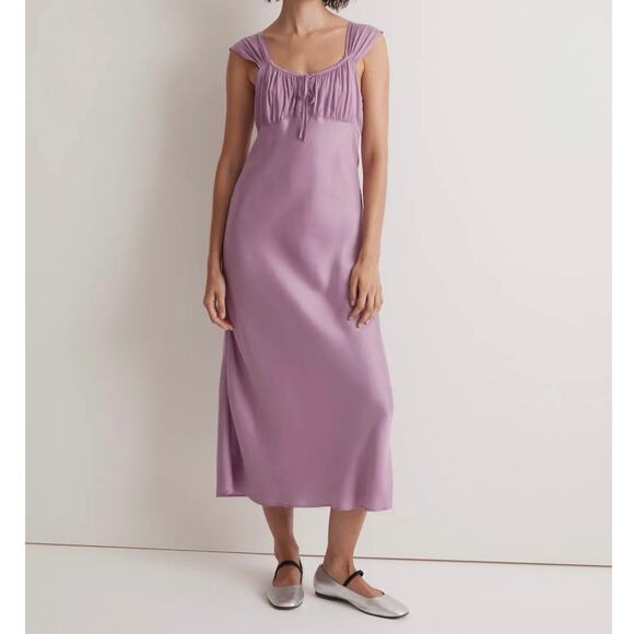 NWT Madewell Square Neck Sleeveless Wide Strap Midi Dress Lilac Purple In Size 6 - Picture 1 of 12